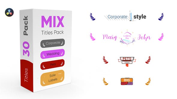 达芬奇模板-30组企业商务宠物销售婚礼文字标题动画 Mix Titles Pack插图