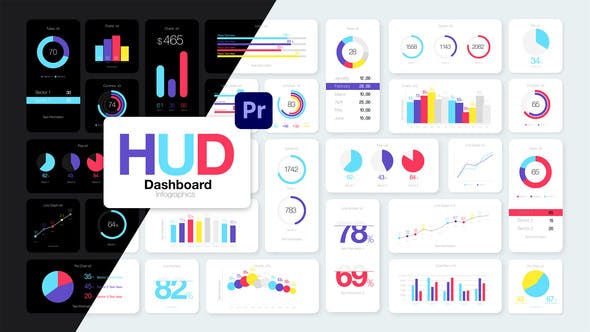 PR模板-彩色企业商务信息数据图表动画包 HUD Dashboard Infographics Essential Graphics for Premiere Pro插图
